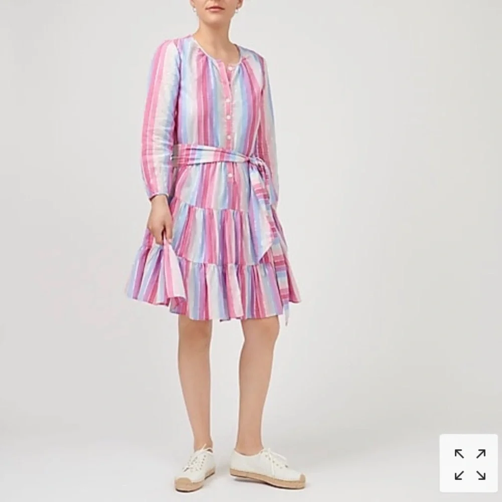 NWT J.Crew Belted Button-Up Dress in Pastel Stripe